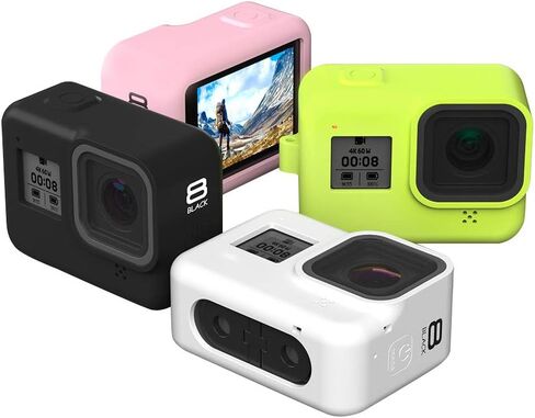 Protective Silicone Sleeve Case + Silicone Lanyard + Glass Screen and Lens Protector for GoPro Hero 8 Black (Black) in Saudi Arabia