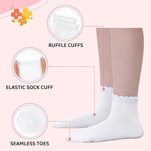 Durio Baby Socks Girls Ruffle Socks Soft Toddler Girl Socks Cute Frilly Dress Lace Socks for Toddler Girls Kids in Saudi Arabia