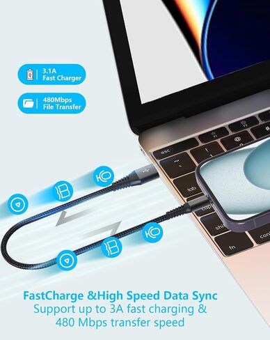 [معتمد من Apple MFi] شاحن iPhone 15 قصير شحن سريع، 8 بوصات 5 كابل USB إلى نوع C، كابلات شحن سريعة لهاتف iPhone، سلك نقل مزامنة بيانات عالي السرعة لهاتف iPhone 15 Pro Max/iPad/Airpods in Kuwait