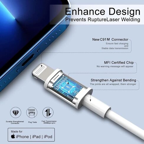 [معتمد من Apple MFi] شاحن iPhone 15 قصير شحن سريع، 8 بوصات 5 كابل USB إلى نوع C، كابلات شحن سريعة لهاتف iPhone، سلك نقل مزامنة بيانات عالي السرعة لهاتف iPhone 15 Pro Max/iPad/Airpods in Kuwait