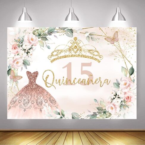 خلفية عيد ميلاد mocsicka Quinceanera للفتيات الجميلات Mis Quince Anos ديكورات حفلات عيد الميلاد الخامس عشر باللون الوردي والفضي (وردي، 7 × 5 قدم (82 × 60 بوصة)) in Saudi Arabia