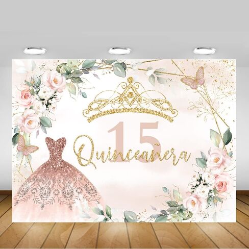 خلفية عيد ميلاد mocsicka Quinceanera للفتيات الجميلات Mis Quince Anos ديكورات حفلات عيد الميلاد الخامس عشر باللون الوردي والفضي (وردي، 7 × 5 قدم (82 × 60 بوصة)) in Saudi Arabia