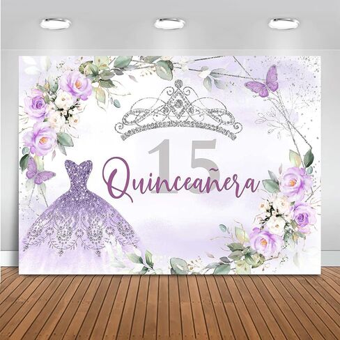خلفية عيد ميلاد mocsicka Quinceanera للفتيات الجميلات Mis Quince Anos ديكورات حفلات عيد الميلاد الخامس عشر باللون الوردي والفضي (وردي، 7 × 5 قدم (82 × 60 بوصة)) in Saudi Arabia