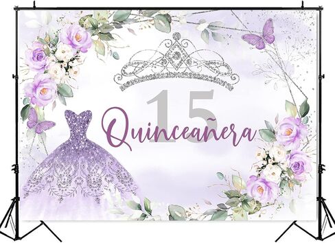 خلفية عيد ميلاد mocsicka Quinceanera للفتيات الجميلات Mis Quince Anos ديكورات حفلات عيد الميلاد الخامس عشر باللون الوردي والفضي (وردي، 7 × 5 قدم (82 × 60 بوصة)) in Saudi Arabia
