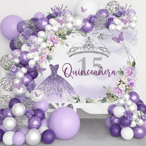 خلفية عيد ميلاد mocsicka Quinceanera للفتيات الجميلات Mis Quince Anos ديكورات حفلات عيد الميلاد الخامس عشر باللون الوردي والفضي (وردي، 7 × 5 قدم (82 × 60 بوصة)) in Saudi Arabia