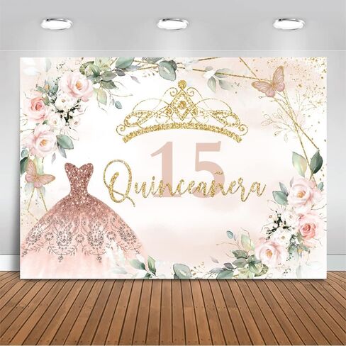 خلفية عيد ميلاد mocsicka Quinceanera للفتيات الجميلات Mis Quince Anos ديكورات حفلات عيد الميلاد الخامس عشر باللون الوردي والفضي (وردي، 7 × 5 قدم (82 × 60 بوصة)) in Saudi Arabia