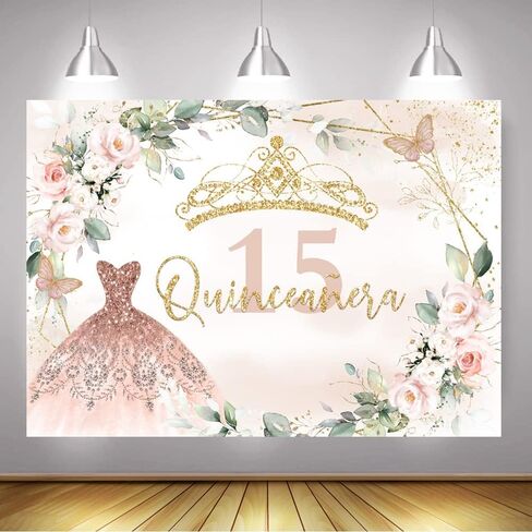 خلفية عيد ميلاد mocsicka Quinceanera للفتيات الجميلات Mis Quince Anos ديكورات حفلات عيد الميلاد الخامس عشر باللون الوردي والفضي (وردي، 7 × 5 قدم (82 × 60 بوصة)) in Saudi Arabia