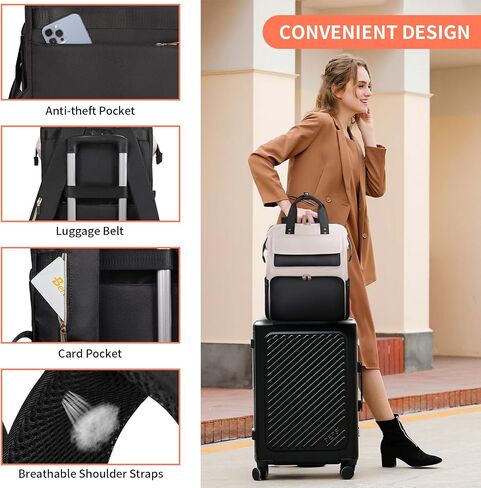 BERTASCHE Lunch Backpack for Women, 15.6 Inch Laptop Backpack with Insulated Cooler Lunch box, Nurse Backpack for Teacher Work Travel College Picnic, Black in Kuwait