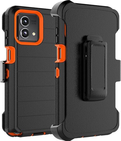 Takfox Moto G Stylus 2023 5G Case, for Motorola G Stylus 2023 5G Belt Clip Holster Phone Case [Built-in Screen Protector] Kickstand Protective Rugged Heavy Duty Shockproof Dustproof Cover-Black/Orange in Kuwait