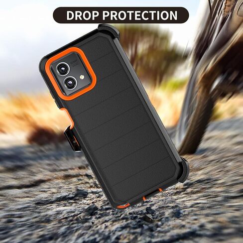 Takfox Moto G Stylus 2023 5G Case, for Motorola G Stylus 2023 5G Belt Clip Holster Phone Case [Built-in Screen Protector] Kickstand Protective Rugged Heavy Duty Shockproof Dustproof Cover-Black/Orange in Kuwait