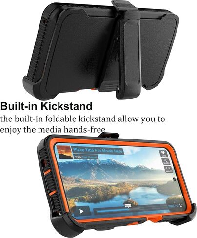 Takfox Moto G Stylus 2023 5G Case, for Motorola G Stylus 2023 5G Belt Clip Holster Phone Case [Built-in Screen Protector] Kickstand Protective Rugged Heavy Duty Shockproof Dustproof Cover-Black/Orange in Kuwait