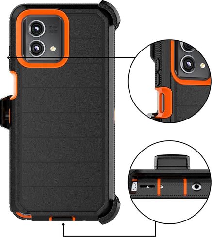 Takfox Moto G Stylus 2023 5G Case, for Motorola G Stylus 2023 5G Belt Clip Holster Phone Case [Built-in Screen Protector] Kickstand Protective Rugged Heavy Duty Shockproof Dustproof Cover-Black/Orange in Kuwait