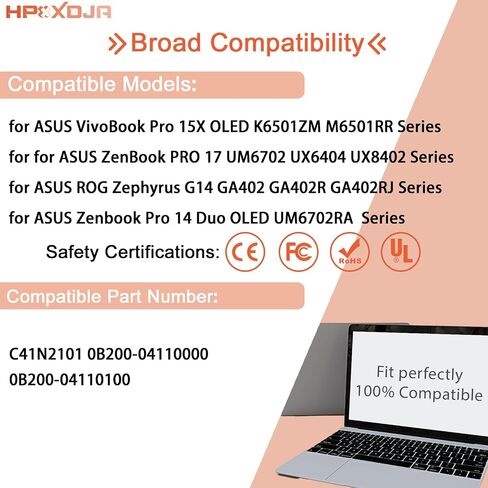 استبدال بطارية C41N2101 لجهاز ASUS G14 GA402 GA402R GA402RJ GA402NI GA402NJ GA402NV Zenbook Pro 14 UM6702RA UM6702RC UX8402ZA UX8402ZE PRO 17 UX6404 TUF Dash F15 FX517 FX517ZC FX517 زي FX517ZM in Saudi Arabia