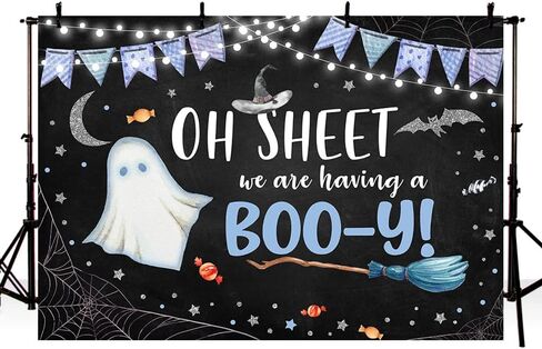 MEHOFOND Halloween Boy Baby Shower Party Backdrop، لدينا خدعة مخيفة لطيفة أو علاج للتصوير الفوتوغرافي خلفية العنكبوت على شبكة الإنترنت الخفافيش القمر كعكة الجدول الزينة Photobooth راية 7x5ft in Saudi Arabia