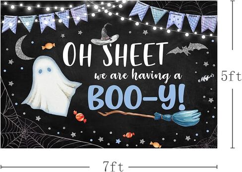 MEHOFOND Halloween Boy Baby Shower Party Backdrop، لدينا خدعة مخيفة لطيفة أو علاج للتصوير الفوتوغرافي خلفية العنكبوت على شبكة الإنترنت الخفافيش القمر كعكة الجدول الزينة Photobooth راية 7x5ft in Saudi Arabia