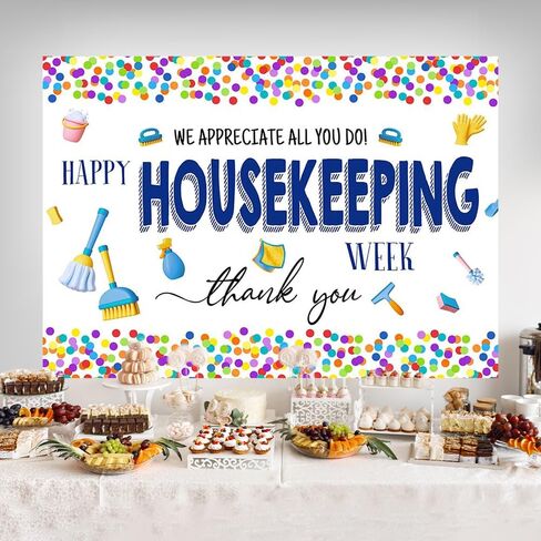 Happy Housekeeping Week Backdrop - 7x5ft Colorful Confetti We Appreciate All You Do Decorations Housekeeping Staff Appreciation Banner Thank You Sign for Housekeepers Custodian Decor in Saudi Arabia