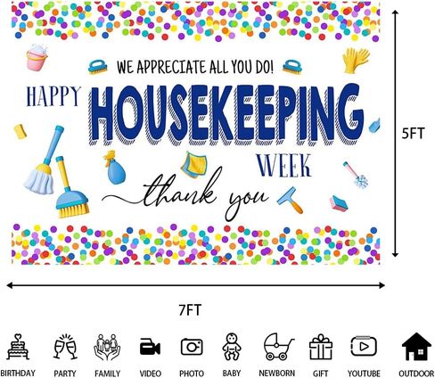 Happy Housekeeping Week Backdrop - 7x5ft Colorful Confetti We Appreciate All You Do Decorations Housekeeping Staff Appreciation Banner Thank You Sign for Housekeepers Custodian Decor in Saudi Arabia