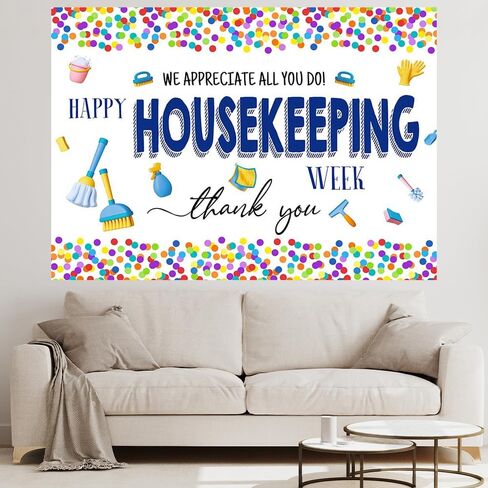 Happy Housekeeping Week Backdrop - 7x5ft Colorful Confetti We Appreciate All You Do Decorations Housekeeping Staff Appreciation Banner Thank You Sign for Housekeepers Custodian Decor in Saudi Arabia