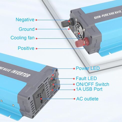 300W Inverter Pure Sine Wave Power 12V DC to 120V AC Converter for Home,RV,Truck,with Built-in AC sockets,5V/1A USB port in Saudi Arabia