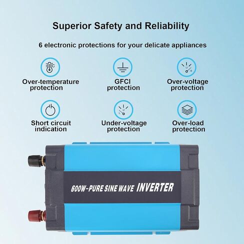 300W Inverter Pure Sine Wave Power 12V DC to 120V AC Converter for Home,RV,Truck,with Built-in AC sockets,5V/1A USB port in Saudi Arabia