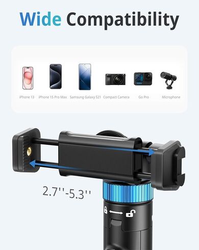 حامل ثلاثي للهاتف مقاس 72 بوصة من UBeesize - حامل ثلاثي لهاتف iPhone وعصا سيلفي مع حامل هاتف وجهاز تحكم عن بعد - حامل مطور ومستقر ومحمول لهاتف iPhone 15/14/13 وAndroid والكاميرات وكاميرات الحركة in Kuwait