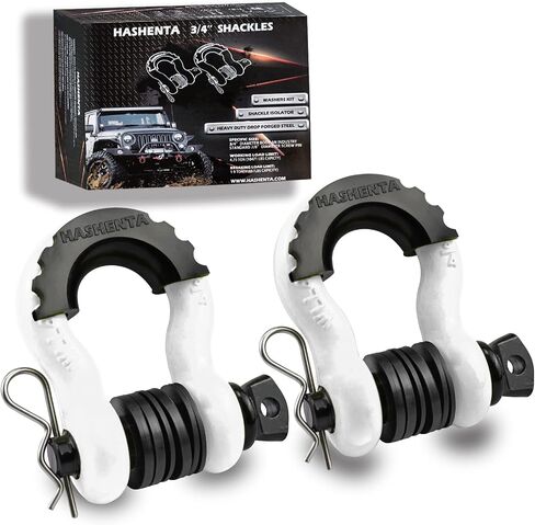 HASHENTA Shackles 3/4" D Ring Shackle (2 Pack) 41,887Ibs Break Strength with 7/8" Anti-Loose Security Pin,Shackle Isolator & Washers Kit for Tow Strap Winch Off Road Vehicle Recovery (Red) in Saudi Arabia