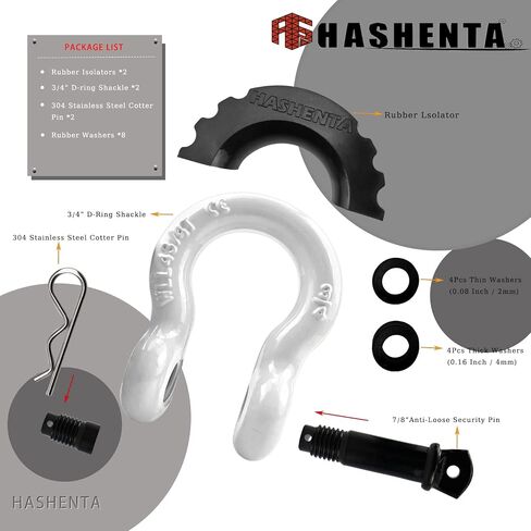 HASHENTA Shackles 3/4" D Ring Shackle (2 Pack) 41,887Ibs Break Strength with 7/8" Anti-Loose Security Pin,Shackle Isolator & Washers Kit for Tow Strap Winch Off Road Vehicle Recovery (Red) in Saudi Arabia