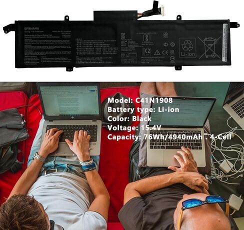 استبدال بطارية الكمبيوتر المحمول C41N1908 لجهاز Asus ROG Zephyrus G14 GA401IU GA401IH GA401IV GA401IHR GA401 GA401II GA401QC GA401QH GA401QM GA401QE Series 0B200-03610000 0B200-03610100 C41 PQ05 4ICP4/59/134 in Kuwait