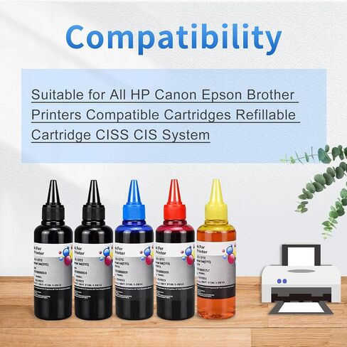 مجموعة إعادة تعبئة حبر الصبغة العالمية مكونة من 6 عبوات لجميع طابعات HP Canon Epsn Brother المتوافقة مع الخراطيش القابلة لإعادة الملء ونظام CISS CIS مع 6 محاقن (6x100ML 3BK، 1C. 1M، 1Y) in Kuwait