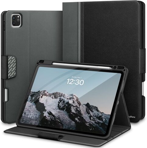 حافظة KingBlanc لجهاز iPad Pro مقاس 11 بوصة 2024 (M4، الجيل الخامس) مع حامل أقلام رصاص، غطاء واقٍ متين من جلد البولي يوريثان، نوم/تنبيه تلقائي، يدعم قلم الرصاص Pro/Pencil (USB-C)، زاوية العرض/الكتابة، أسود in Kuwait