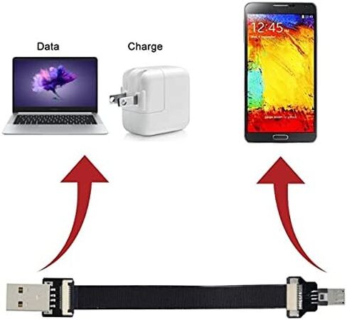 NFHK USB 2.0 Type-A ذكر إلى مايكرو USB 5Pin ذكر كابل بيانات مسطح نحيف FPC لـ FPV والقرص والهاتف 20 سم in Kuwait