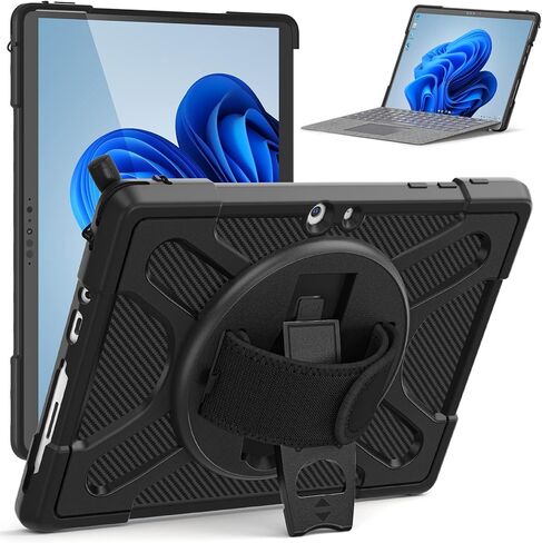 Protective Case for Microsoft Surface Go 4 (2023)/Surface Go 3 (2021)/ Surface Go 2 (2020), Rugged Surface Go Case with Hand Strap/Kickstand, Compatible with Type Cover Keyboard-Black in Saudi Arabia