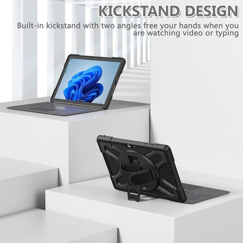 Protective Case for Microsoft Surface Go 4 (2023)/Surface Go 3 (2021)/ Surface Go 2 (2020), Rugged Surface Go Case with Hand Strap/Kickstand, Compatible with Type Cover Keyboard-Black in Saudi Arabia