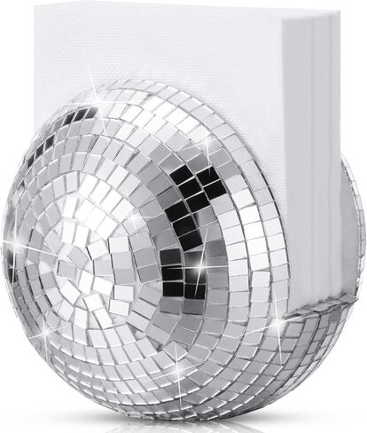 Singhoow 2 Pcs Disco Ball Napkin Holders 6" Disco Party Napkin Dispenser Disco Standing Napkin Storage 70s 80s Disco Party Supplies for Wedding Bachelorette Baby Shower Kitchen Dining Table Decor in Saudi Arabia