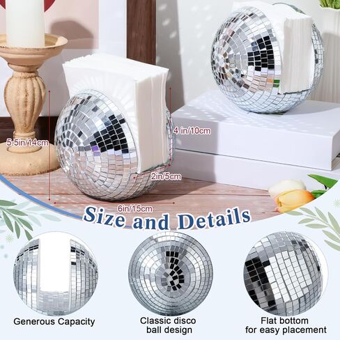 Singhoow 2 Pcs Disco Ball Napkin Holders 6" Disco Party Napkin Dispenser Disco Standing Napkin Storage 70s 80s Disco Party Supplies for Wedding Bachelorette Baby Shower Kitchen Dining Table Decor in Saudi Arabia