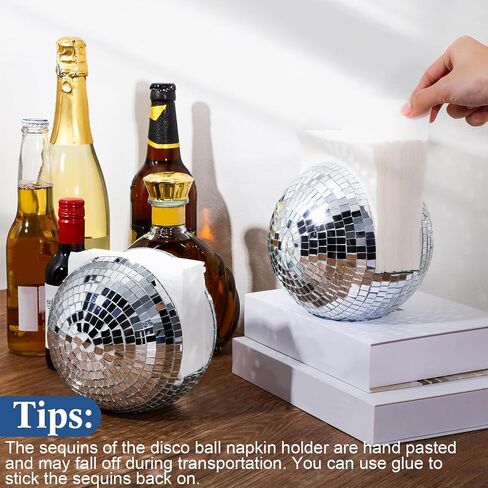Singhoow 2 Pcs Disco Ball Napkin Holders 6" Disco Party Napkin Dispenser Disco Standing Napkin Storage 70s 80s Disco Party Supplies for Wedding Bachelorette Baby Shower Kitchen Dining Table Decor in Saudi Arabia