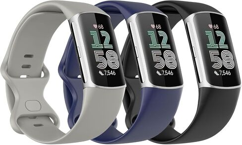 3 Pack Bands Compatible with Fitbit Charge 6/Fitbit Charge 5 for Women Men, Soft TPE Watch Band Replacement Strap, Black/Dark Blue/Rock Gray in Saudi Arabia