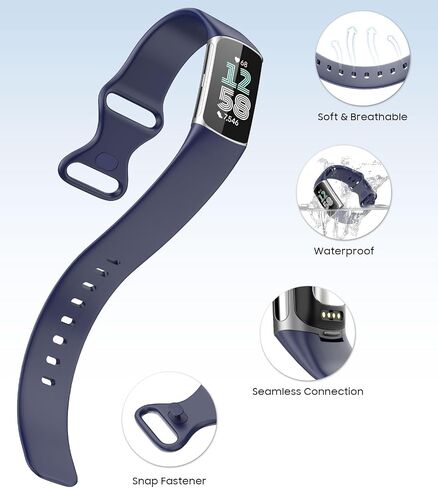 3 Pack Bands Compatible with Fitbit Charge 6/Fitbit Charge 5 for Women Men, Soft TPE Watch Band Replacement Strap, Black/Dark Blue/Rock Gray in Saudi Arabia