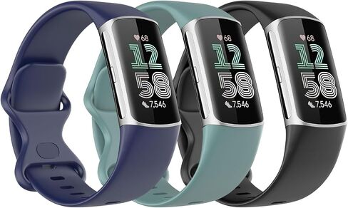 3 Pack Bands Compatible with Fitbit Charge 6/Fitbit Charge 5 for Women Men, Soft TPE Watch Band Replacement Strap, Black/Dark Blue/Rock Gray in Saudi Arabia