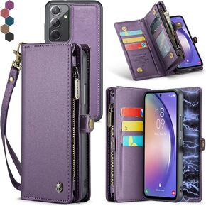 Samsung Galaxy A54 Wallet Case,Zipper Folio Leather Case Wallet with Card Holder Strap Wristlet Detachable Magnetic Protective Back Case for Samsung Galaxy A54 5G 6.4 Inch (Brown)