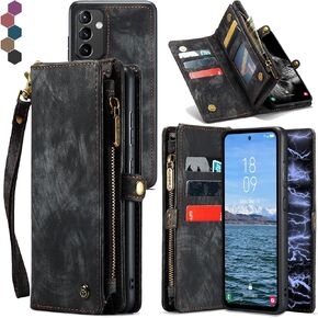 حافظة محفظة Samsung Galaxy A54، حافظة جلدية بسحاب مع حزام حامل للبطاقات، حافظة خلفية واقية مغناطيسية قابلة للفصل لهاتف Samsung Galaxy A54 5G 6.4 بوصة (بني) in Kuwait