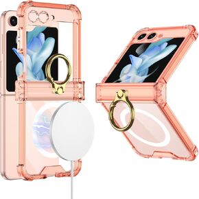 Omio for Samsung Galaxy Z Flip 6 Case Clear with Hinge Protection & Ring Stand Compatible with MagSafe, Slim Magnetic Protective Case Soft TPU Bumper Shockproof Kickstand Case for Women Girls, Black