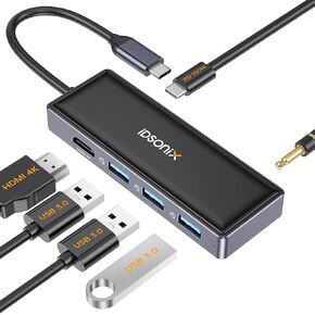 USB C Docking Station for Laptop - iDsonix 6 in 1 USB C Hub with 4K HDMI, PD 100W, 3 USB 3.0 5Gbps, 3.5mm Audio/Mic for MacBook Pro/Air HP Dell Laptops and More