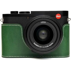 Leica Q2 Camera Case, BolinUS Handmade Genuine Real Leather Half Camera Case Bag Cover for Leica Q2 Camera Bottom Opening Version + Hand Strap (Black)