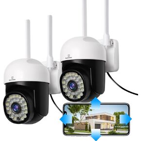 1080P Security Camera 2PCS, 2.4G/5G WiFi Home Surveillance Cameras Indoor/Outdoor, Two-way Audio, Night Vision, Pan 355° and Tilt 90°, IP66 Waterproof, PIR Detection, Micro SD Card/Free Cloud Storage
