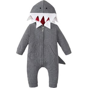 Interesting Newborn Baby Boys Girls Cartoon Dinosaur/Shark Hoodie Romper Jumpsuit Outfits