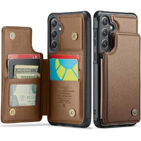 for Samsung A15 Case with Card Holder, with RFID Blocking Kickstand Double Magnetic Clasp Wallet Case for Men Women, for Samsung Galaxy A15 4G/5G (Brown)