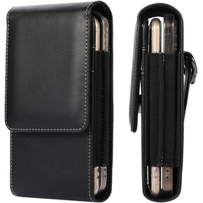 Pu Leather Dual 2 Cell Phone Holsters Case with Belt Loop Pouch Holder for Samsung Galaxy A15 A35 A50 A51 A52 A53 A54 A25 Note 10 Plus/ S20 Plus/ S24+/ S21+/ S22+/ S10+/ S24 Ultra OnePlus Nord N200 5G