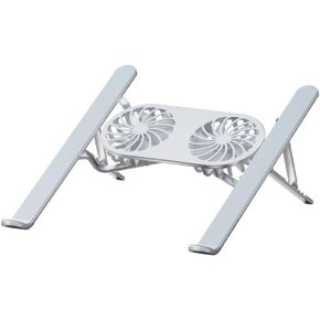 Laptop Stand with Cooling Fans, Aluminum Foldable and Portable Laptop Holder for Desk, Ventilated Cooling Notebook Stand with Low-Noise Fans for All 10-17" Notebook Computer-with Light-Silver