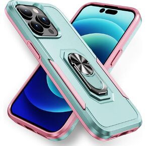 Case Designed for iPhone 14 Pro Max(6.7 inch), Heavy Duty Built-in Kickstand and Magnetic Ring Protective Phone Case (Black)